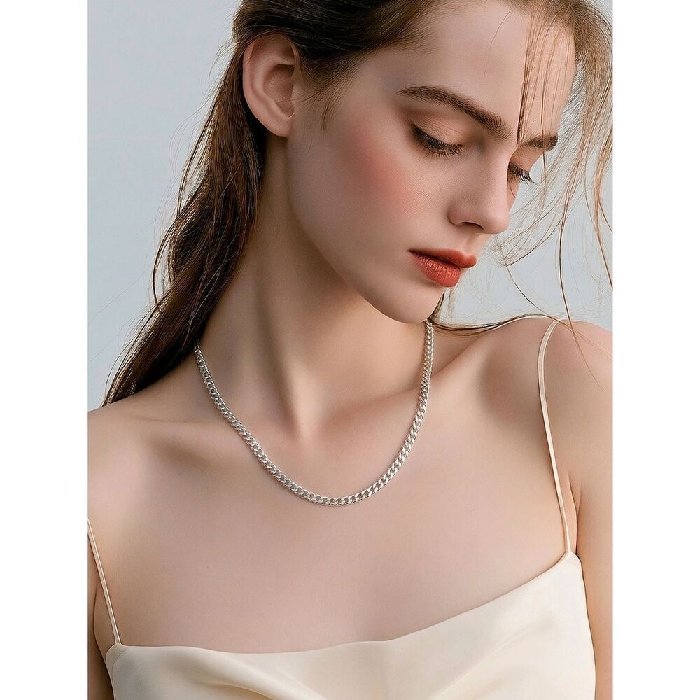Dainty Cuban Chain Necklace 3mm Silver Stainless Steel 18" Clean Girl Minimalist